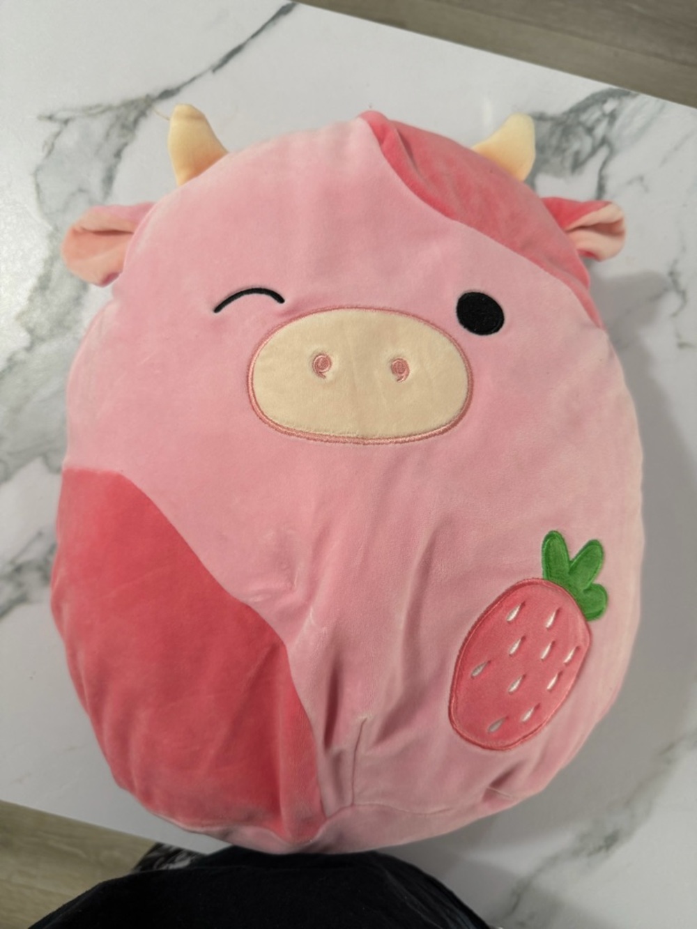 Pink Squishmallow Strawberry Cow Plush backpack
